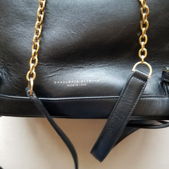 CHARLOTTE OLYMPIA CAT/FELINE BACK PACK/BACKPACK PURSE Black Leather, Gold Metal - Picture 4 of 10